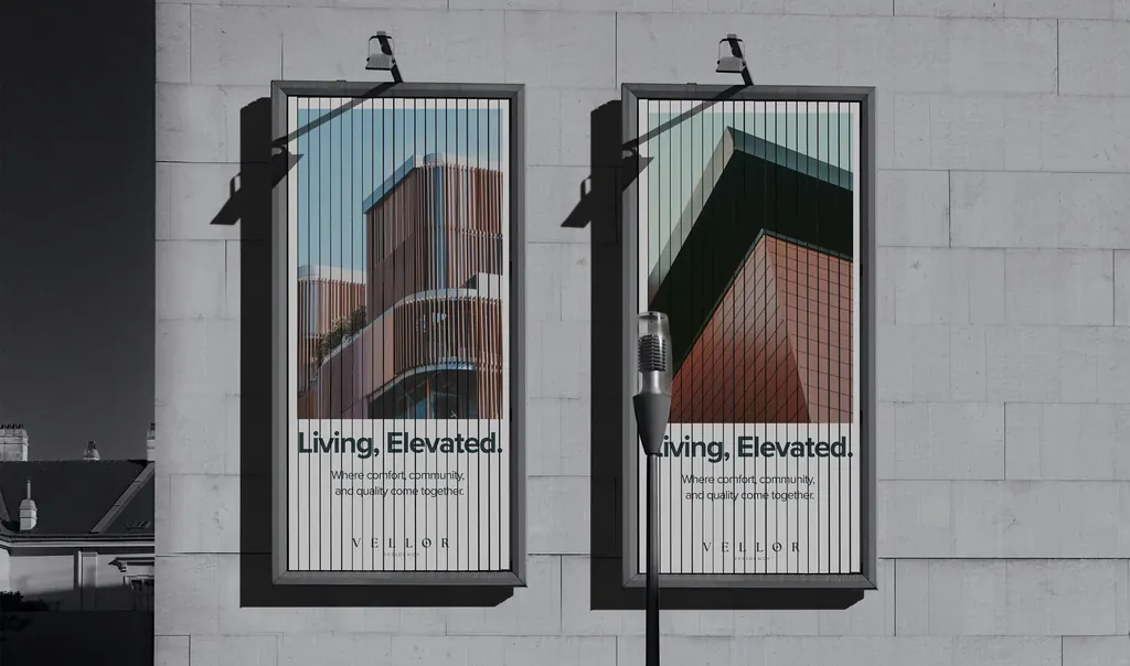 Vellor Residency art direction — outdoor advertising and billboard design premium residential