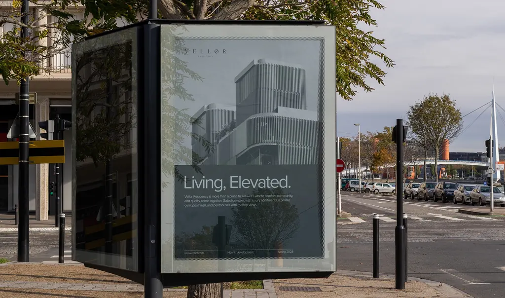 Vellor Residency digital marketing — outdoor signage and construction hoarding brand identity