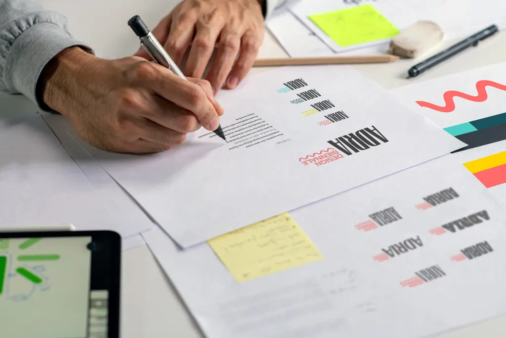 Adria Design Biennale brand strategy — identity system sketching and design process