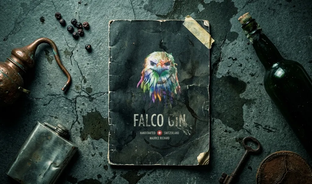 Falco Gin art direction — atmospheric brand photography Swiss handcrafted gin identity