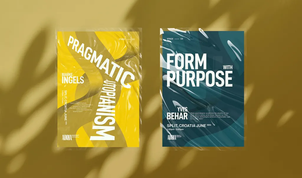 Adria Design Biennale visual identity — outdoor banner and poster design multidisciplinary festival