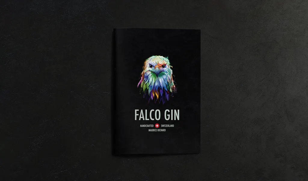 Falco Gin editorial design — premium print booklet character illustration art direction