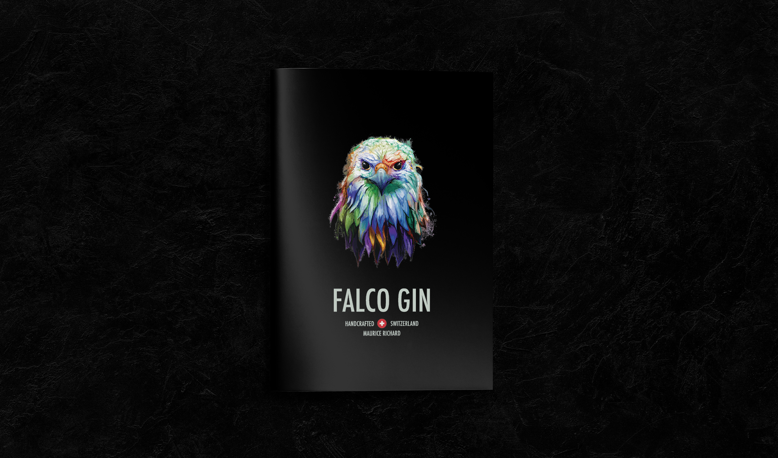 Falco Gin editorial design โ premium print booklet character illustration art direction