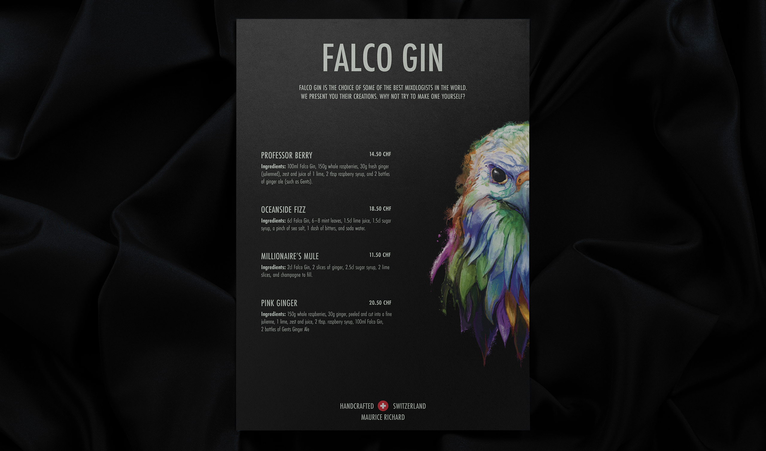 Falco Gin art direction โ atmospheric brand photography Swiss handcrafted gin identity